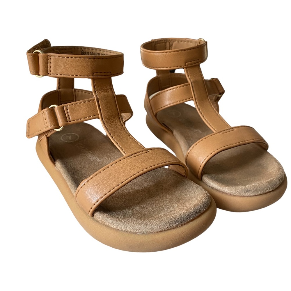 Cat & Jack tan Lennie footbed sandals - velcro - GUC - 7 toddler